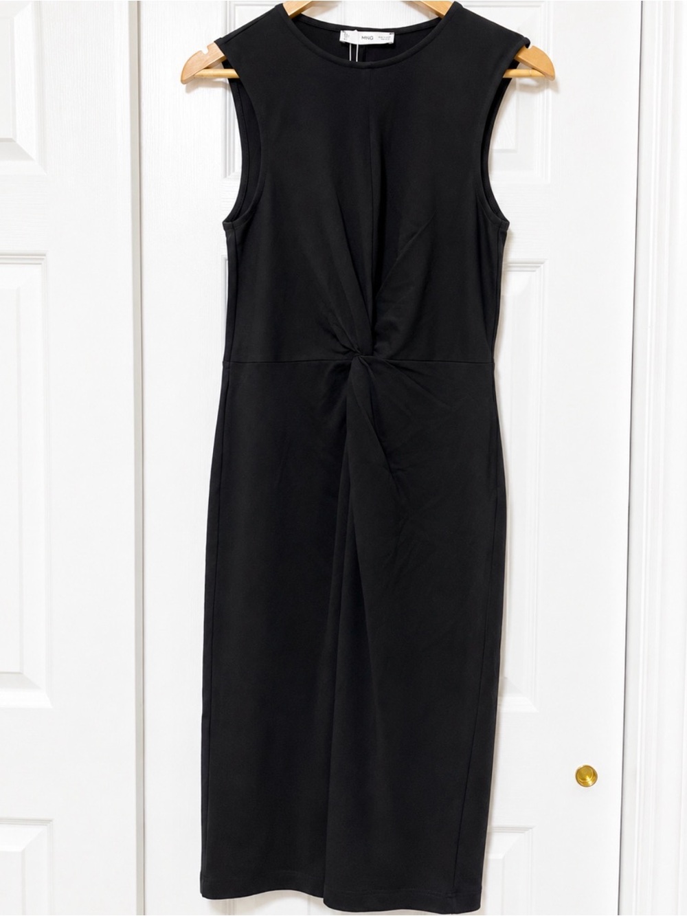 NWT Mango Fertina Black Twist Front Midi Dress Size M